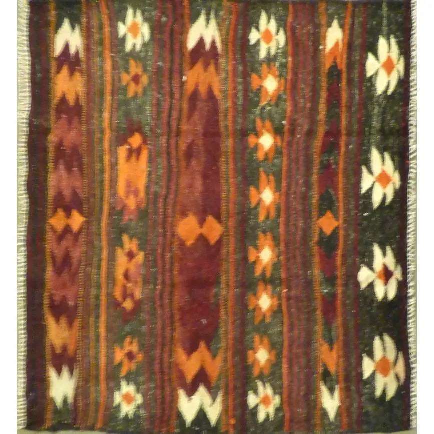 One Of The Kind Authentic Hand-Knotted Sanandaj Vintage Kilim 4'2" X 4'10"